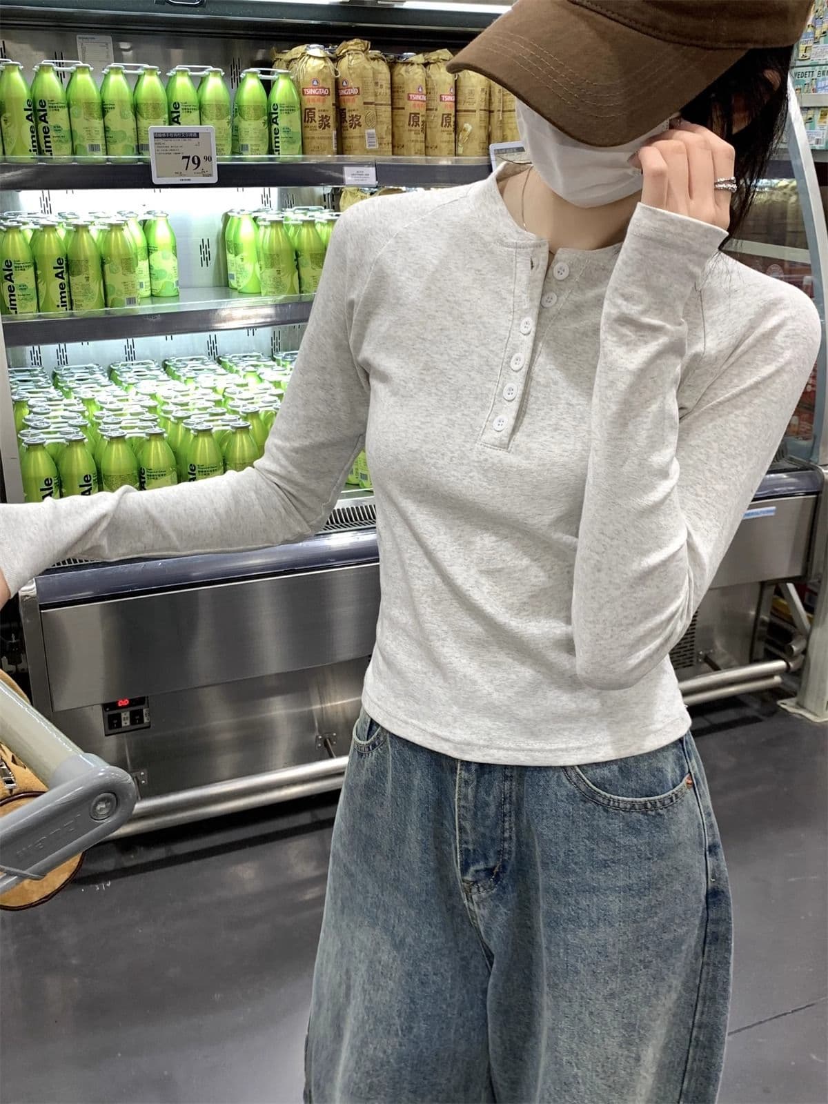 40 1 1 리브 면 가을 새로운 몸매 가꾸기 슬림해 보이는 디자인 센스 긴팔 티셔츠 인사이드 가져 가라. 기본 셔츠 맨위 상세 이미지 11