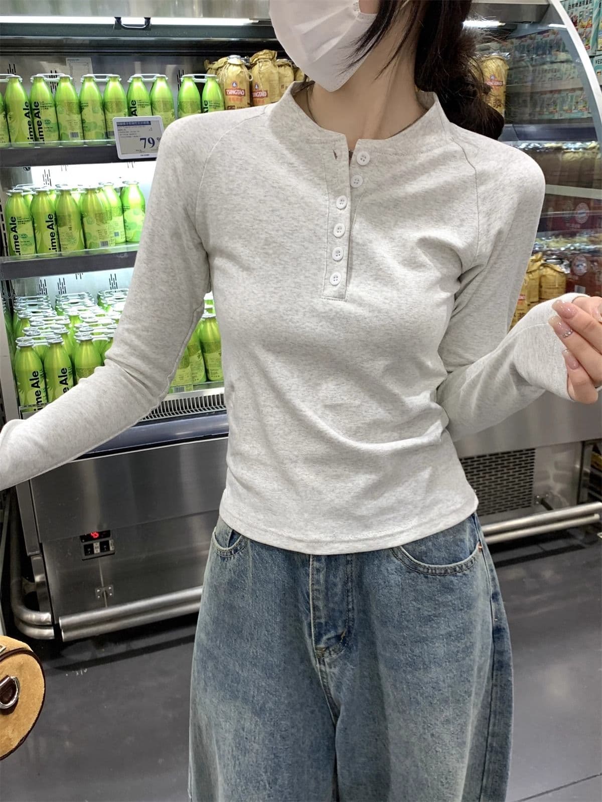 40 1 1 리브 면 가을 새로운 몸매 가꾸기 슬림해 보이는 디자인 센스 긴팔 티셔츠 인사이드 가져 가라. 기본 셔츠 맨위 상세 이미지 13