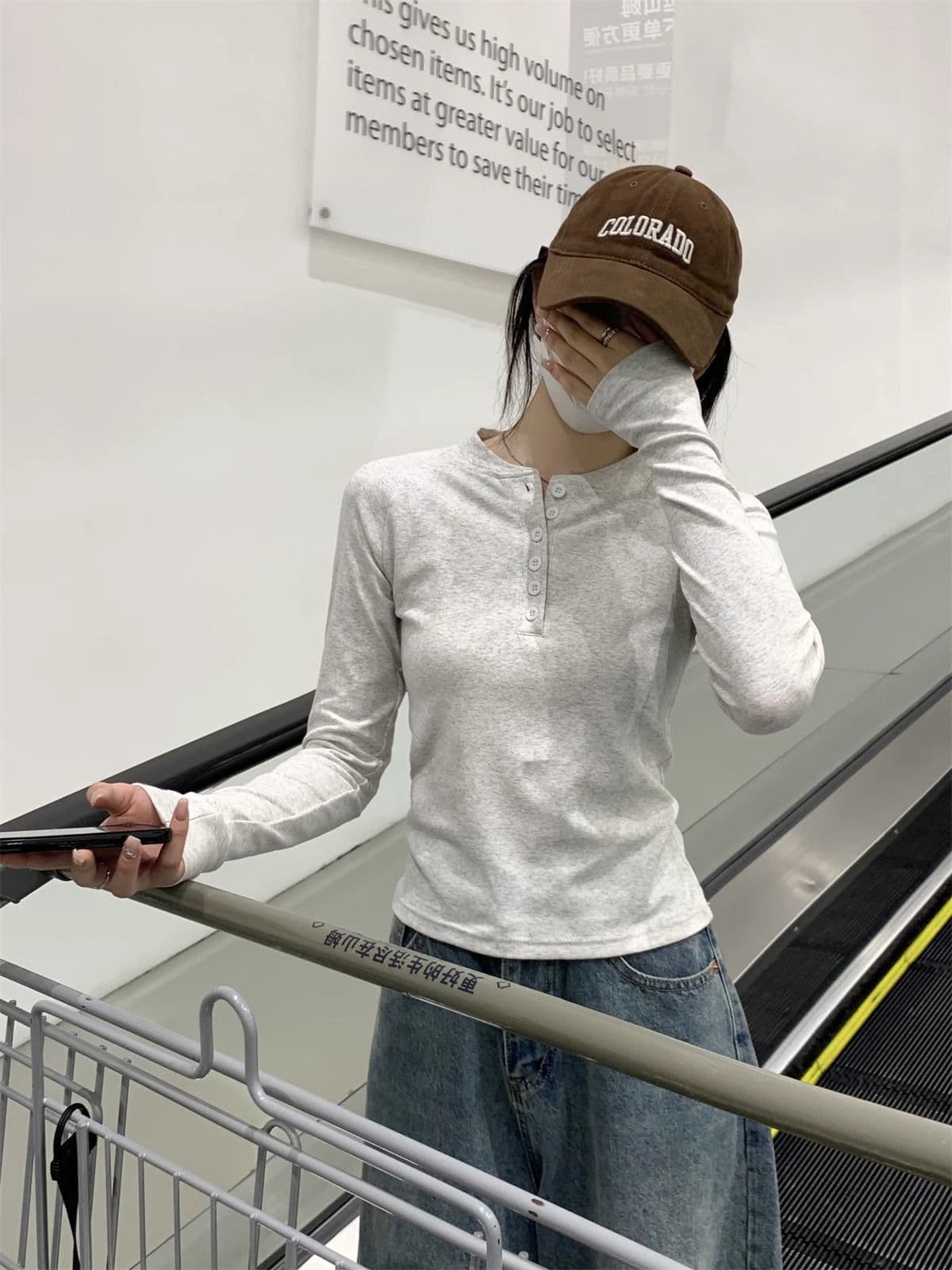 40 1 1 리브 면 가을 새로운 몸매 가꾸기 슬림해 보이는 디자인 센스 긴팔 티셔츠 인사이드 가져 가라. 기본 셔츠 맨위 상세 이미지 16