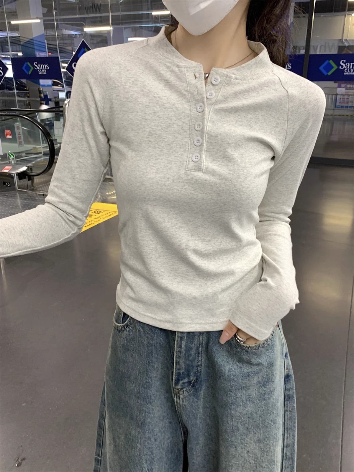 40 1 1 리브 면 가을 새로운 몸매 가꾸기 슬림해 보이는 디자인 센스 긴팔 티셔츠 인사이드 가져 가라. 기본 셔츠 맨위 상세 이미지 21