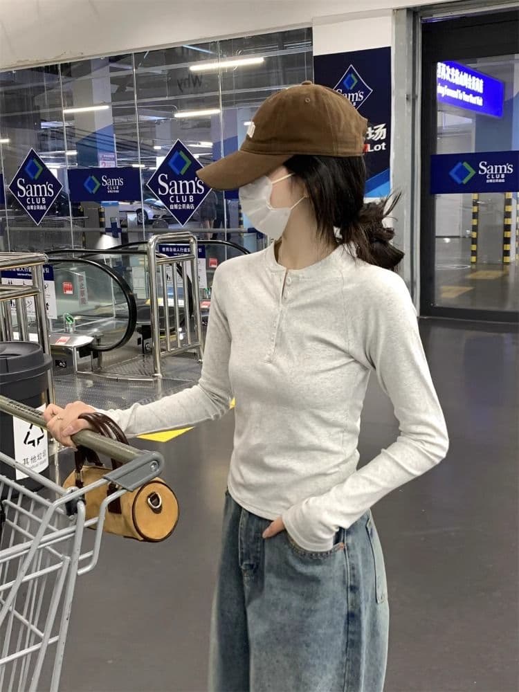 40 1 1 리브 면 가을 새로운 몸매 가꾸기 슬림해 보이는 디자인 센스 긴팔 티셔츠 인사이드 가져 가라. 기본 셔츠 맨위 상세 이미지 26