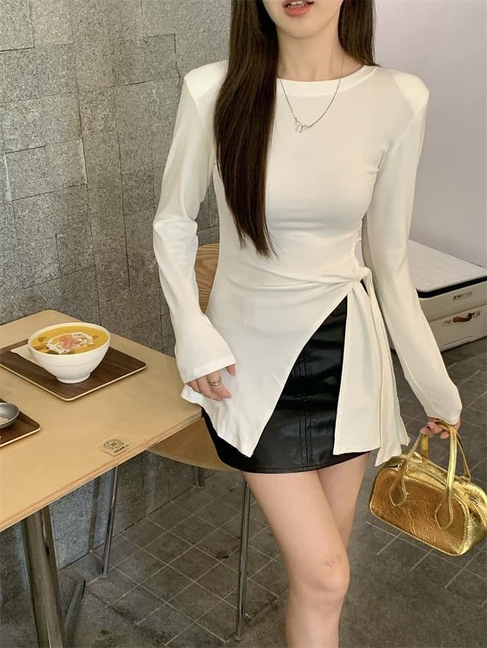 모달 사람들 면 260 그램 화이트 티셔츠 여성 가을 표지 고기 슬림해 보이는 긍정적 인 어깨 동정 트임 불규칙 맨위 상세 이미지 12