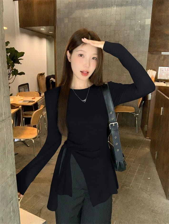 모달 사람들 면 260 그램 화이트 티셔츠 여성 가을 표지 고기 슬림해 보이는 긍정적 인 어깨 동정 트임 불규칙 맨위 상세 이미지 16