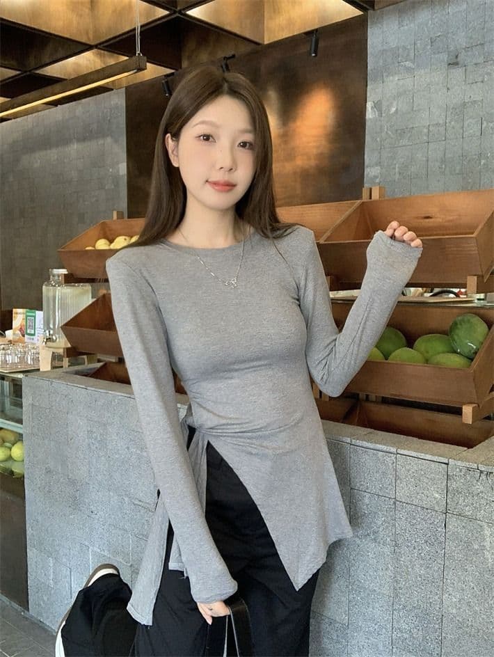 모달 사람들 면 260 그램 화이트 티셔츠 여성 가을 표지 고기 슬림해 보이는 긍정적 인 어깨 동정 트임 불규칙 맨위 상세 이미지 21