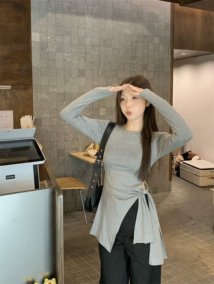 모달 사람들 면 260 그램 화이트 티셔츠 여성 가을 표지 고기 슬림해 보이는 긍정적 인 어깨 동정 트임 불규칙 맨위 상세 이미지 25