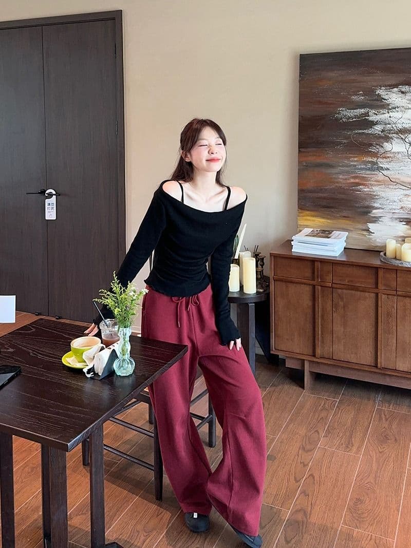 모달 사람들 면 디자인 센스 패치워크 나팔 소매 오프숄더 긴팔 니트 스웨터 여성 오프숄더 맨위 상세 이미지 12