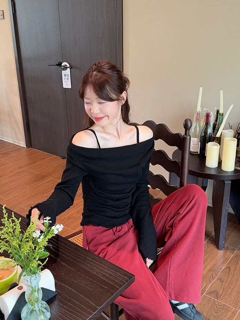 모달 사람들 면 디자인 센스 패치워크 나팔 소매 오프숄더 긴팔 니트 스웨터 여성 오프숄더 맨위 상세 이미지 17