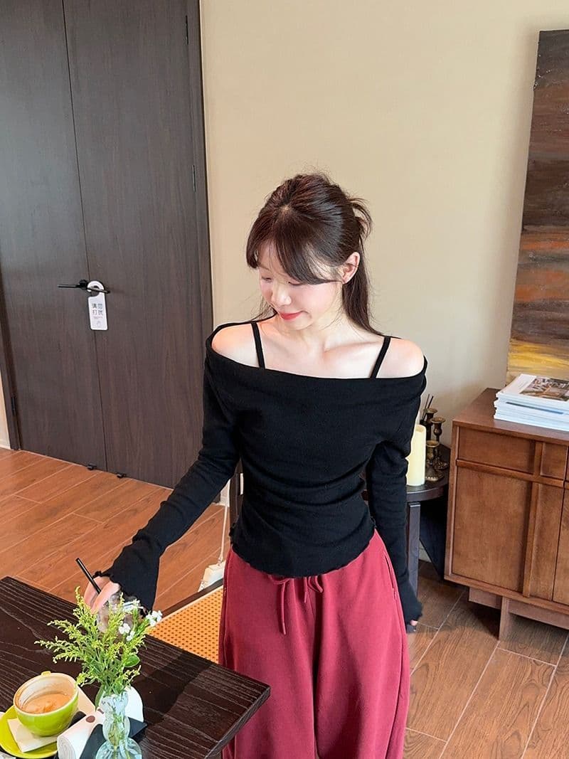 모달 사람들 면 디자인 센스 패치워크 나팔 소매 오프숄더 긴팔 니트 스웨터 여성 오프숄더 맨위 상세 이미지 18