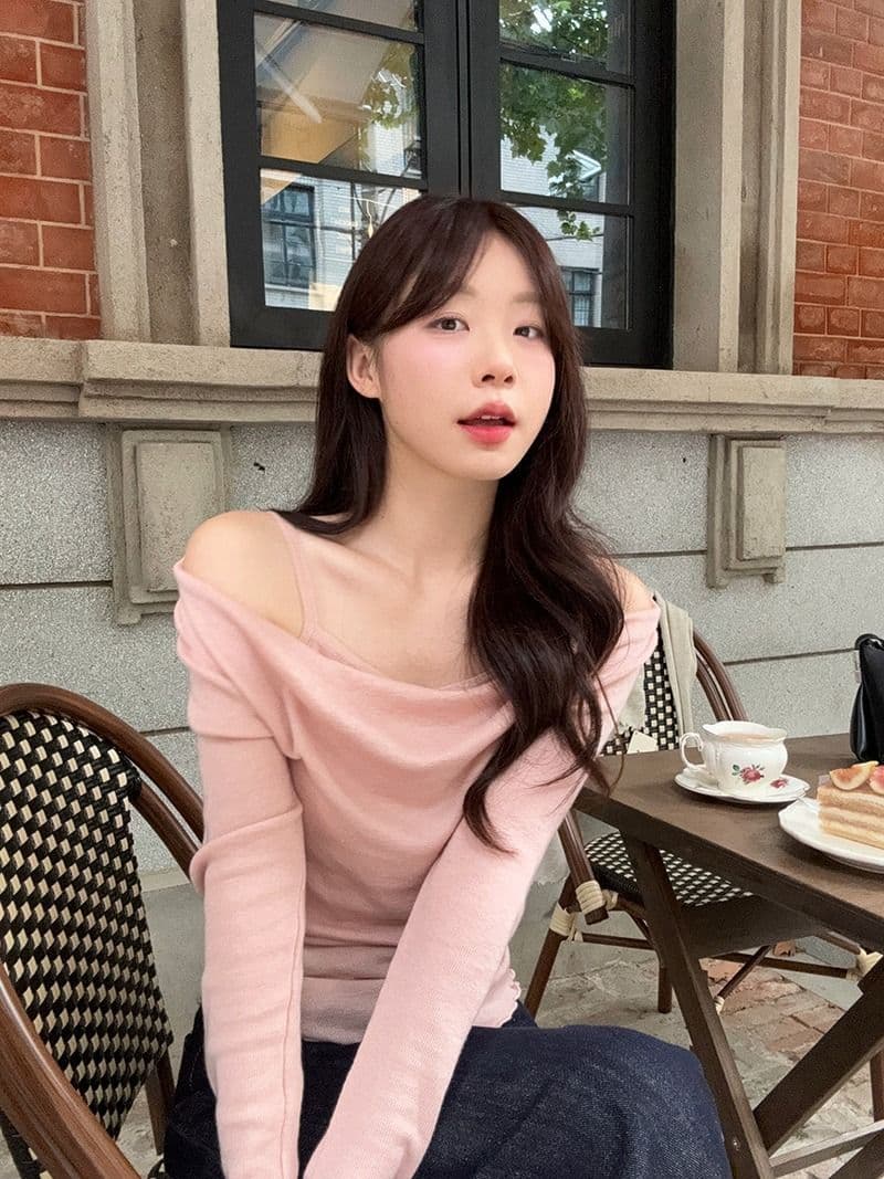 모달 사람들 면 디자인 센스 패치워크 나팔 소매 오프숄더 긴팔 니트 스웨터 여성 오프숄더 맨위 상세 이미지 20