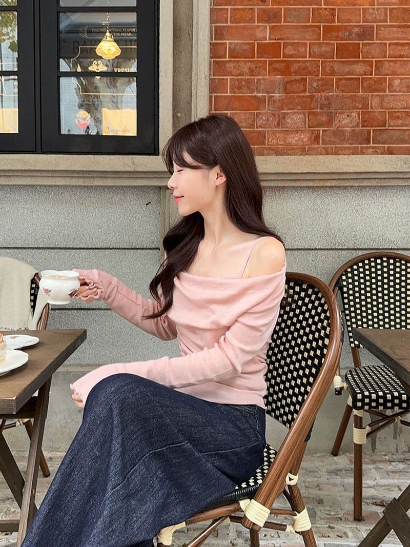 모달 사람들 면 디자인 센스 패치워크 나팔 소매 오프숄더 긴팔 니트 스웨터 여성 오프숄더 맨위 상세 이미지 21