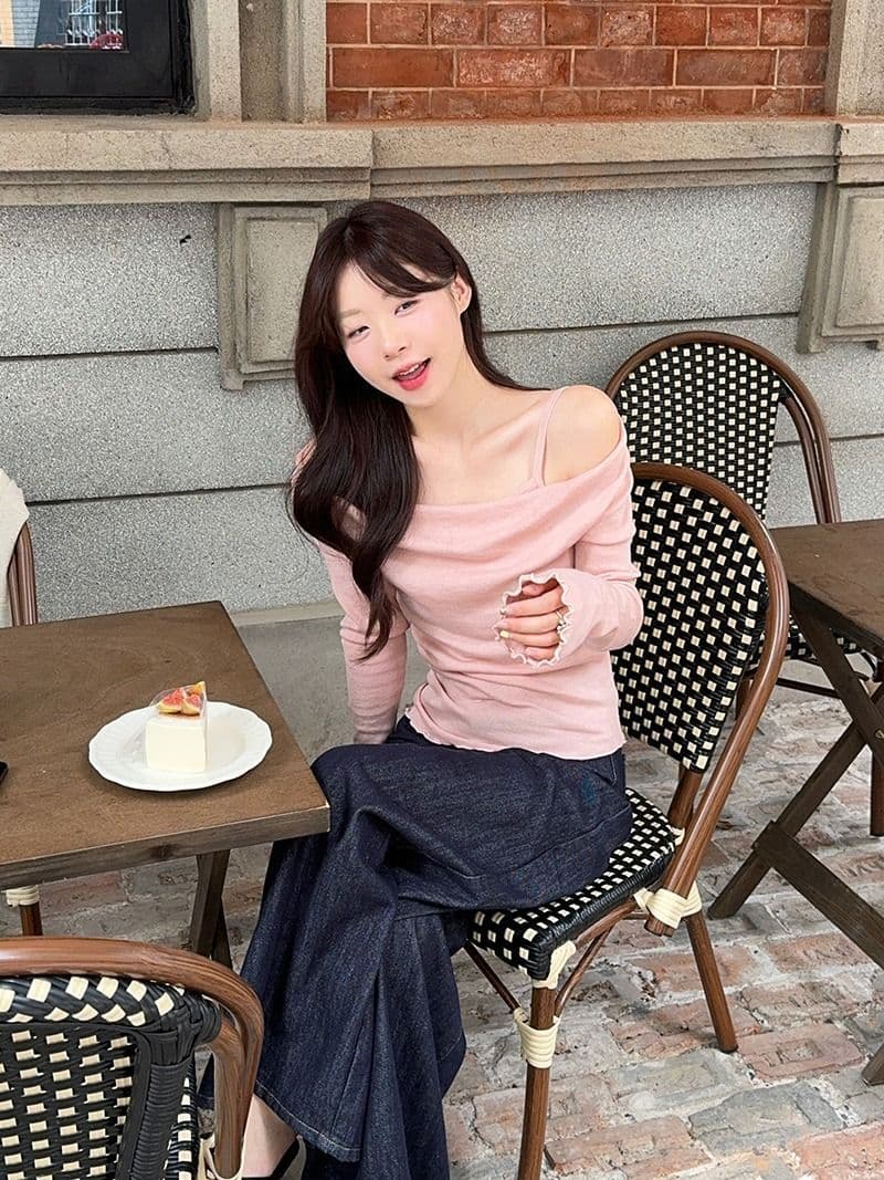 모달 사람들 면 디자인 센스 패치워크 나팔 소매 오프숄더 긴팔 니트 스웨터 여성 오프숄더 맨위 상세 이미지 23
