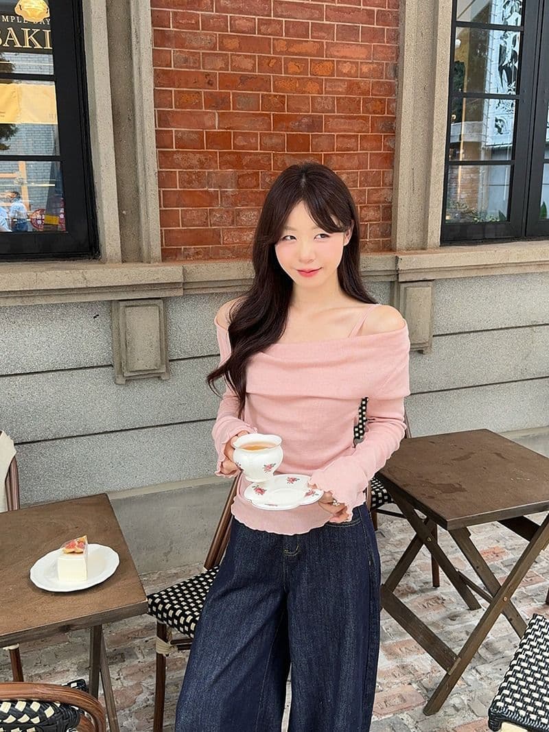 모달 사람들 면 디자인 센스 패치워크 나팔 소매 오프숄더 긴팔 니트 스웨터 여성 오프숄더 맨위 상세 이미지 24