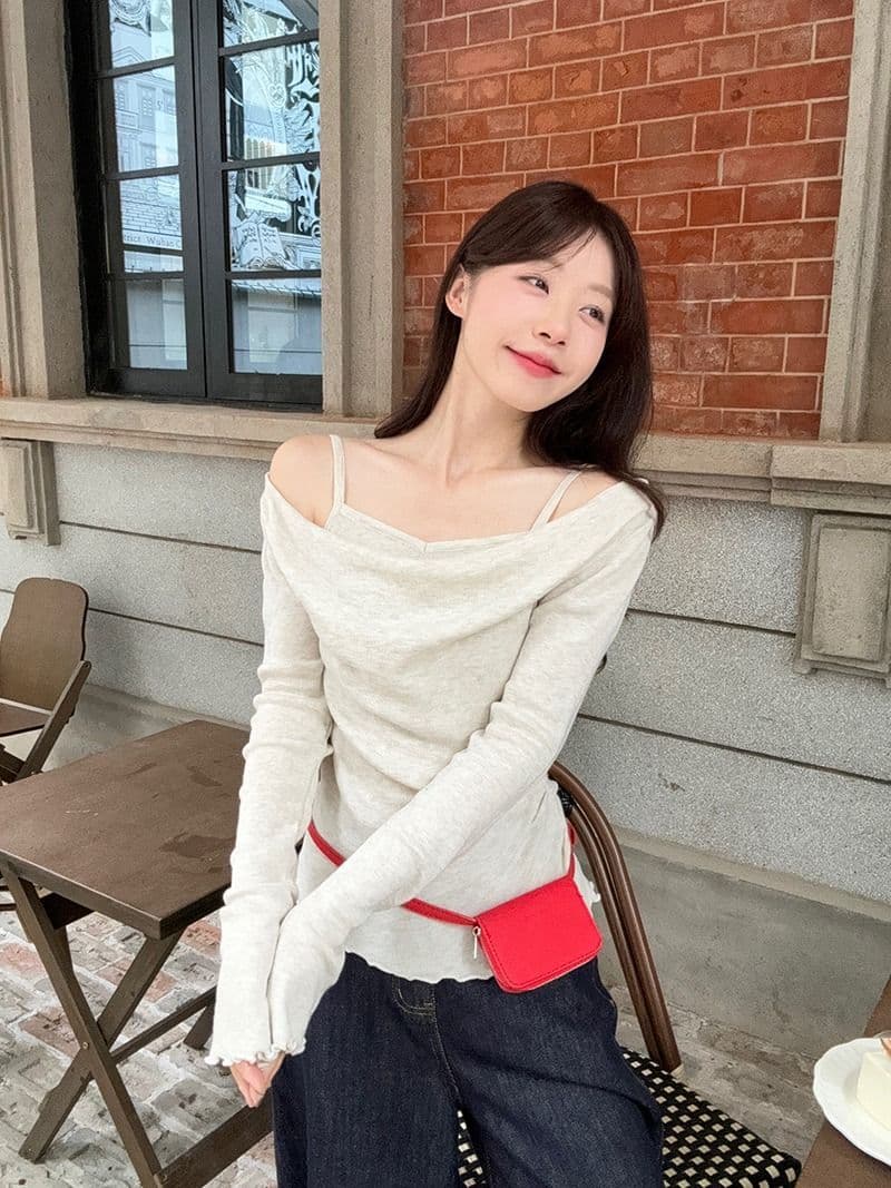 모달 사람들 면 디자인 센스 패치워크 나팔 소매 오프숄더 긴팔 니트 스웨터 여성 오프숄더 맨위 상세 이미지 28