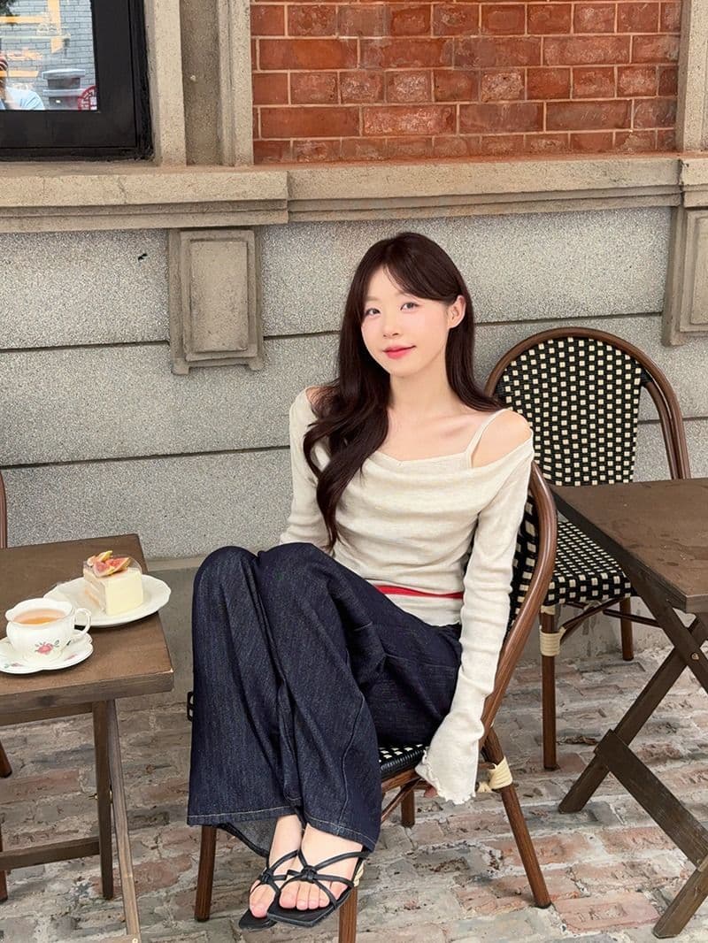 모달 사람들 면 디자인 센스 패치워크 나팔 소매 오프숄더 긴팔 니트 스웨터 여성 오프숄더 맨위 상세 이미지 36