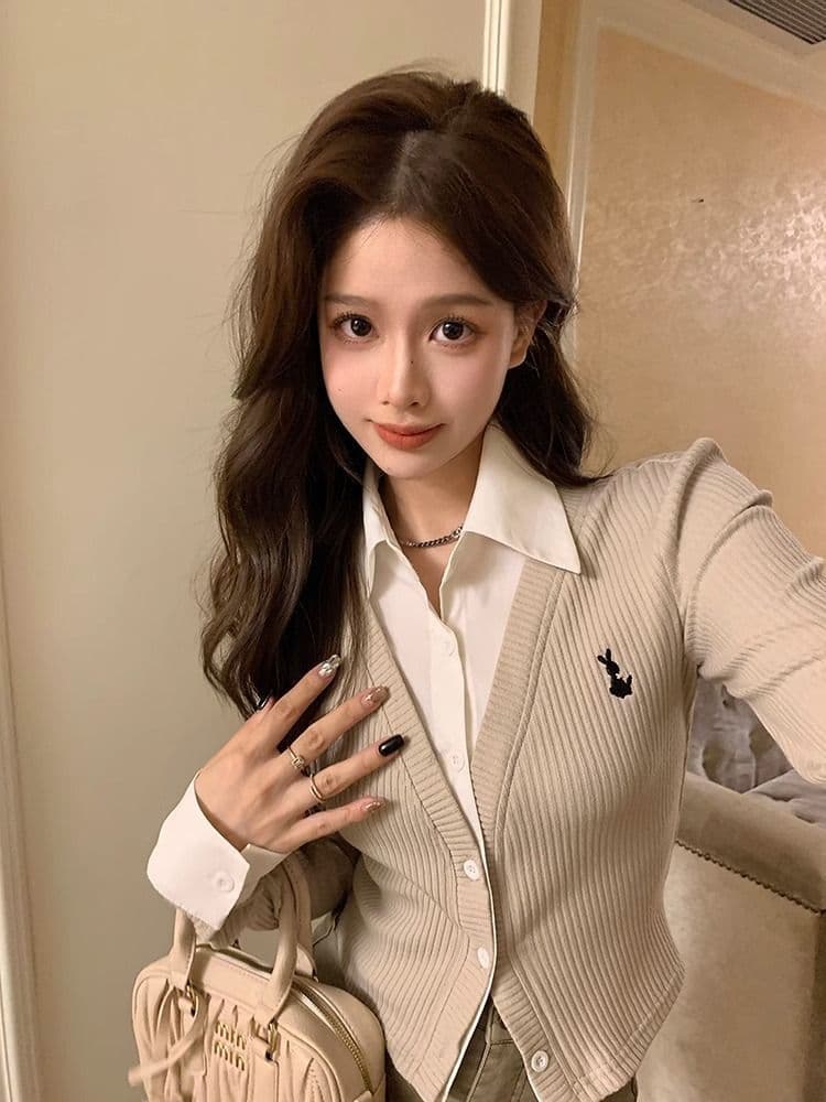 페이크 레이어드 긴팔 티셔츠 여성 가을 새로운 한국 스타일 작은 대중 오픈 가디건 맨위 소녀 몸매 가꾸기 Chic 기본 셔츠 상세 이미지 15