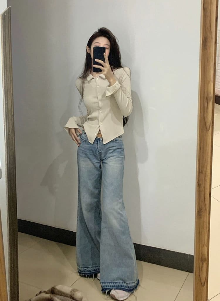POLO 칼라 긴팔 티셔츠 여성 가을 새로운 아메리칸 디자인 센스 맨위 핫걸 몸매 가꾸기 인사이드 가져 가라. 기본 셔츠 상세 이미지 10