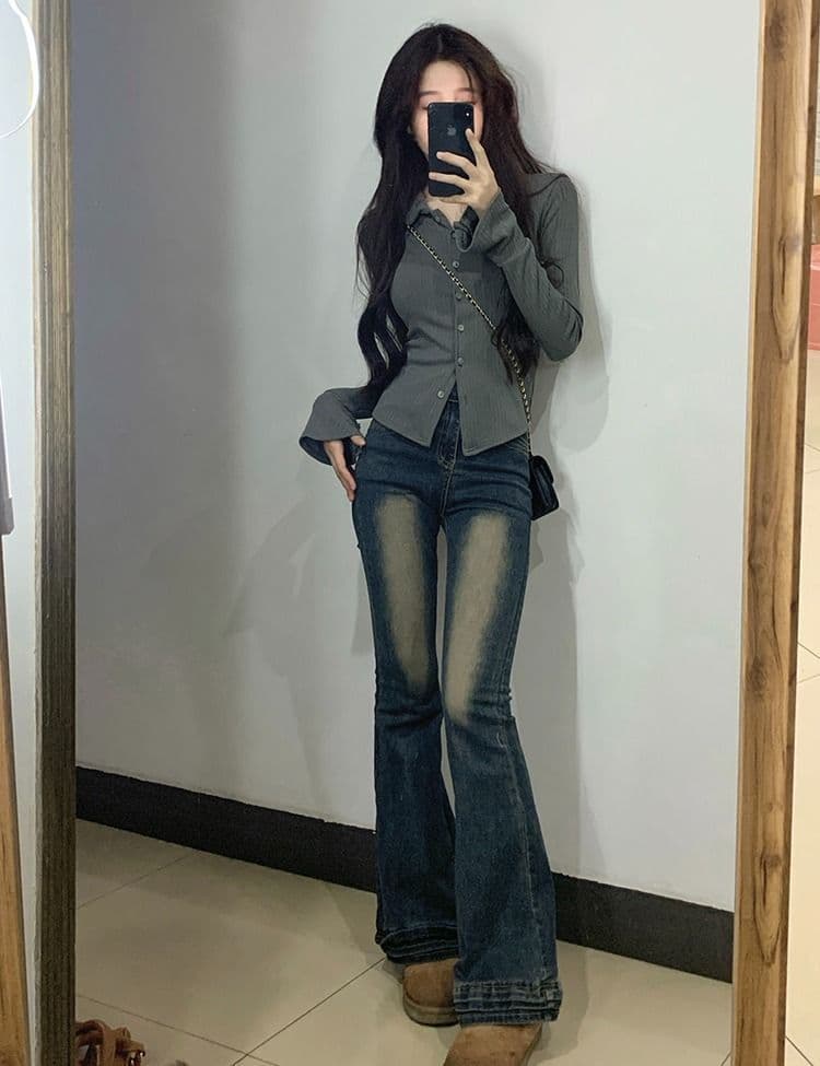 POLO 칼라 긴팔 티셔츠 여성 가을 새로운 아메리칸 디자인 센스 맨위 핫걸 몸매 가꾸기 인사이드 가져 가라. 기본 셔츠 상세 이미지 22