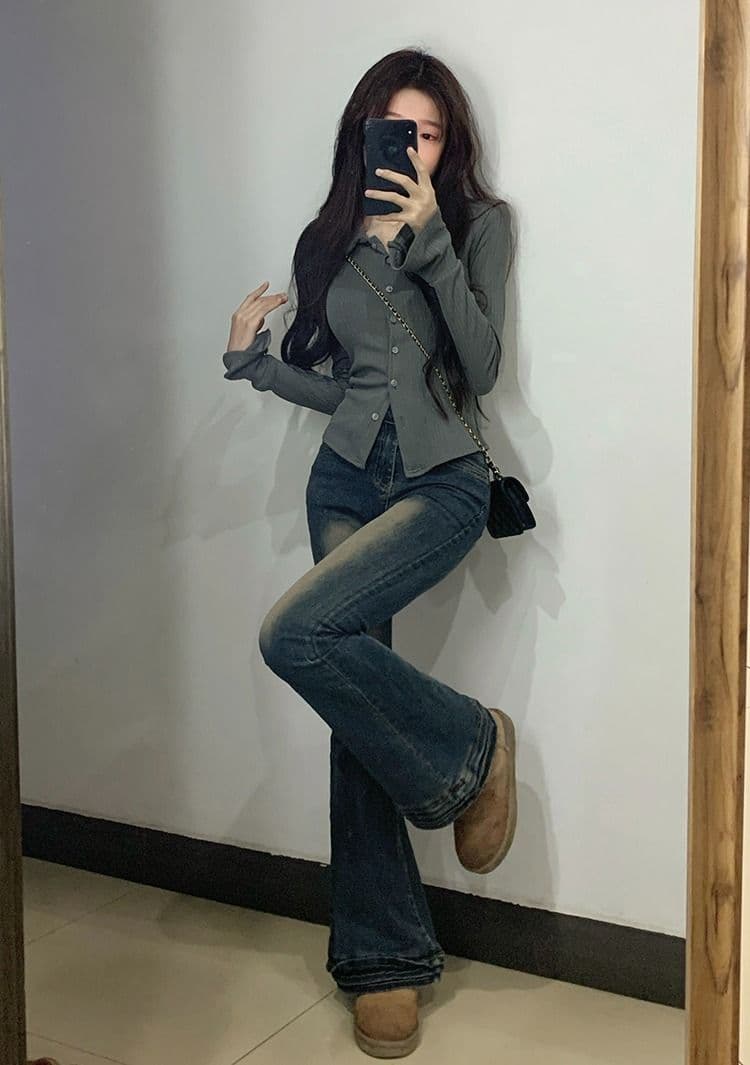 POLO 칼라 긴팔 티셔츠 여성 가을 새로운 아메리칸 디자인 센스 맨위 핫걸 몸매 가꾸기 인사이드 가져 가라. 기본 셔츠 상세 이미지 23