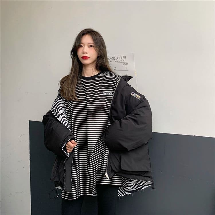 라운드 넥 긴팔 후드티 여성 가을 새로운 아메리칸 레트로 스트라이프 소녀 루즈핏 캐주얼 맨위 상세 이미지 20