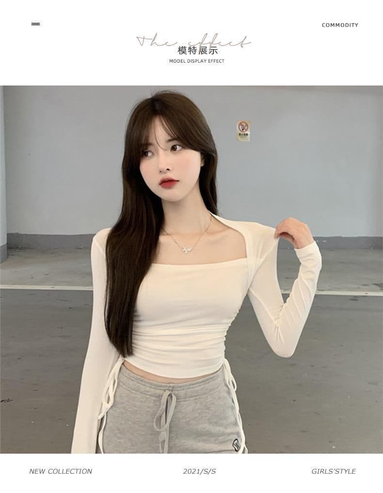 원본 대외 무역 한국 스타일 광장 칼라 여성 디자인 센스 작은 대중 가을 의상 인사이드 가져 가라. 긴팔 티셔츠 몸매 가꾸기 펌프 로프 맨위 상세 이미지 2
