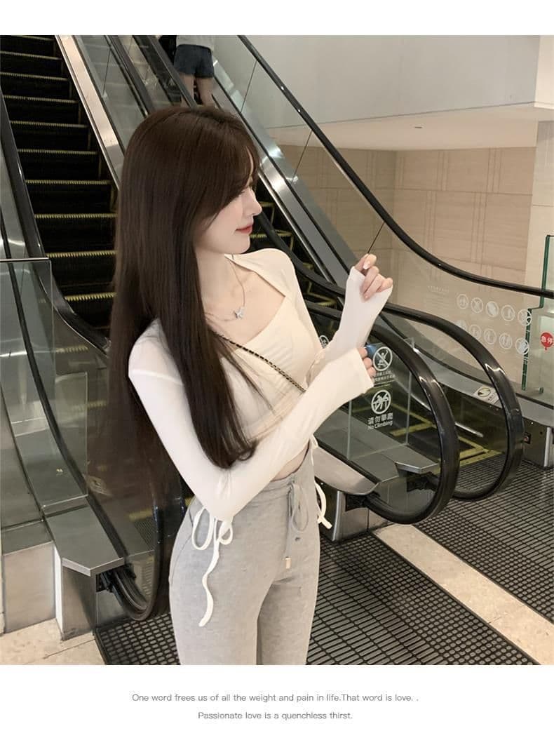 원본 대외 무역 한국 스타일 광장 칼라 여성 디자인 센스 작은 대중 가을 의상 인사이드 가져 가라. 긴팔 티셔츠 몸매 가꾸기 펌프 로프 맨위 상세 이미지 12