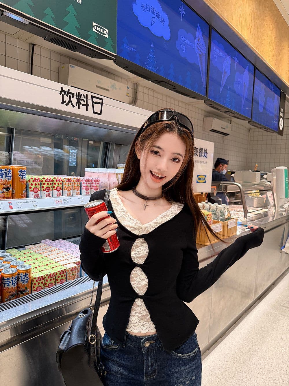 사람들 면 디자인 센스 레이스 조각 페이크 레이어드 긴팔 티셔츠 여성 가을 몸매 가꾸기 슬림해 보이는 기본 셔츠 맨위 상세 이미지 4