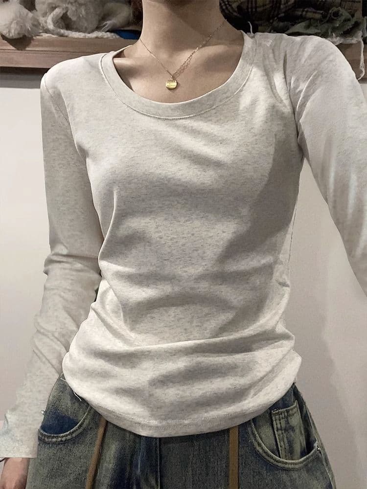 있음 선적 원본 대외 무역 한국 스타일 새로운 레트로 긍정적 인 어깨 긴팔 티셔츠 여성 몸매 가꾸기 쇼트 스타일 맨위 상세 이미지 2