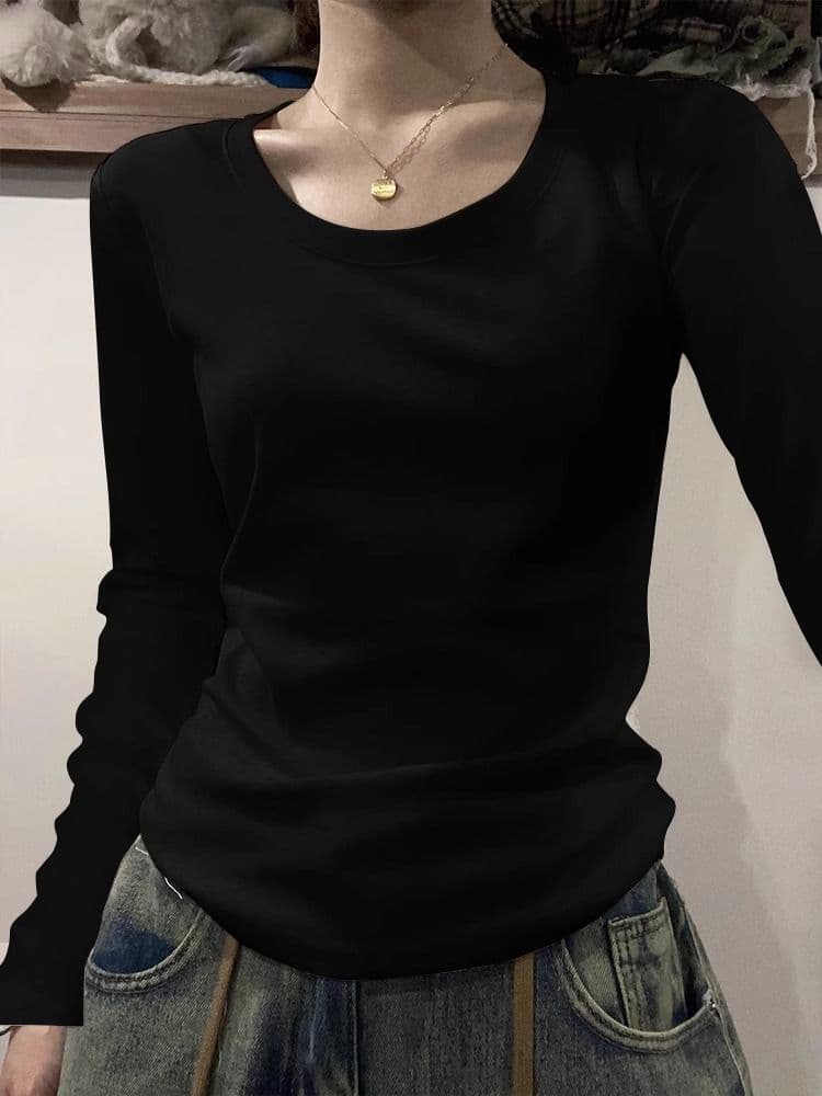 있음 선적 원본 대외 무역 한국 스타일 새로운 레트로 긍정적 인 어깨 긴팔 티셔츠 여성 몸매 가꾸기 쇼트 스타일 맨위 상세 이미지 3