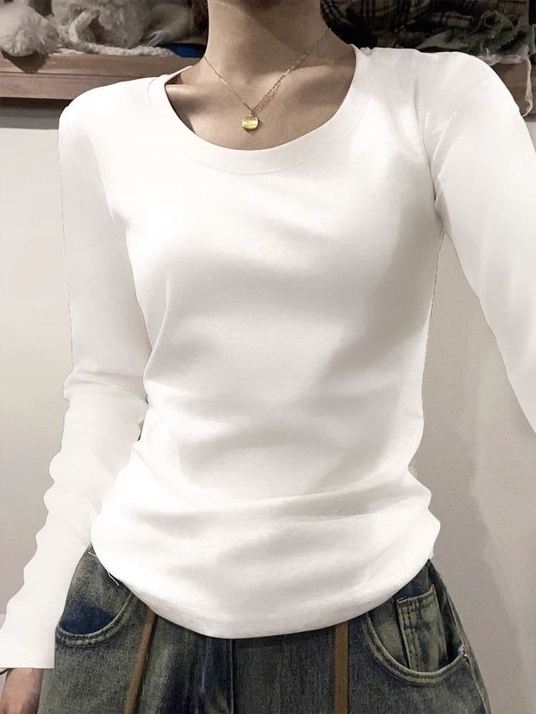 있음 선적 원본 대외 무역 한국 스타일 새로운 레트로 긍정적 인 어깨 긴팔 티셔츠 여성 몸매 가꾸기 쇼트 스타일 맨위 상세 이미지 4