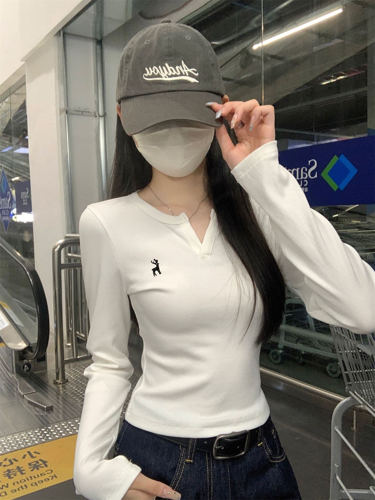 있음 선적 원본 대외 무역 한국 스타일 새로운 레트로 자수 반 개방 칼라 긴팔 티셔츠 여성 의류 가을 만나는 맨위 상세 이미지 29