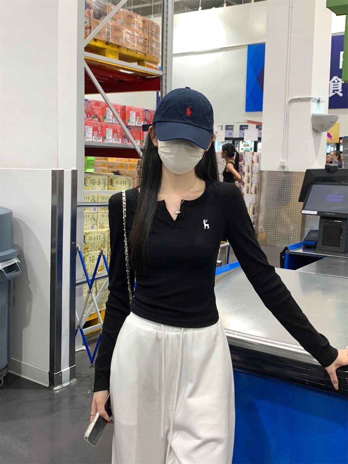 있음 선적 원본 대외 무역 한국 스타일 새로운 레트로 자수 반 개방 칼라 긴팔 티셔츠 여성 의류 가을 만나는 맨위 상세 이미지 32