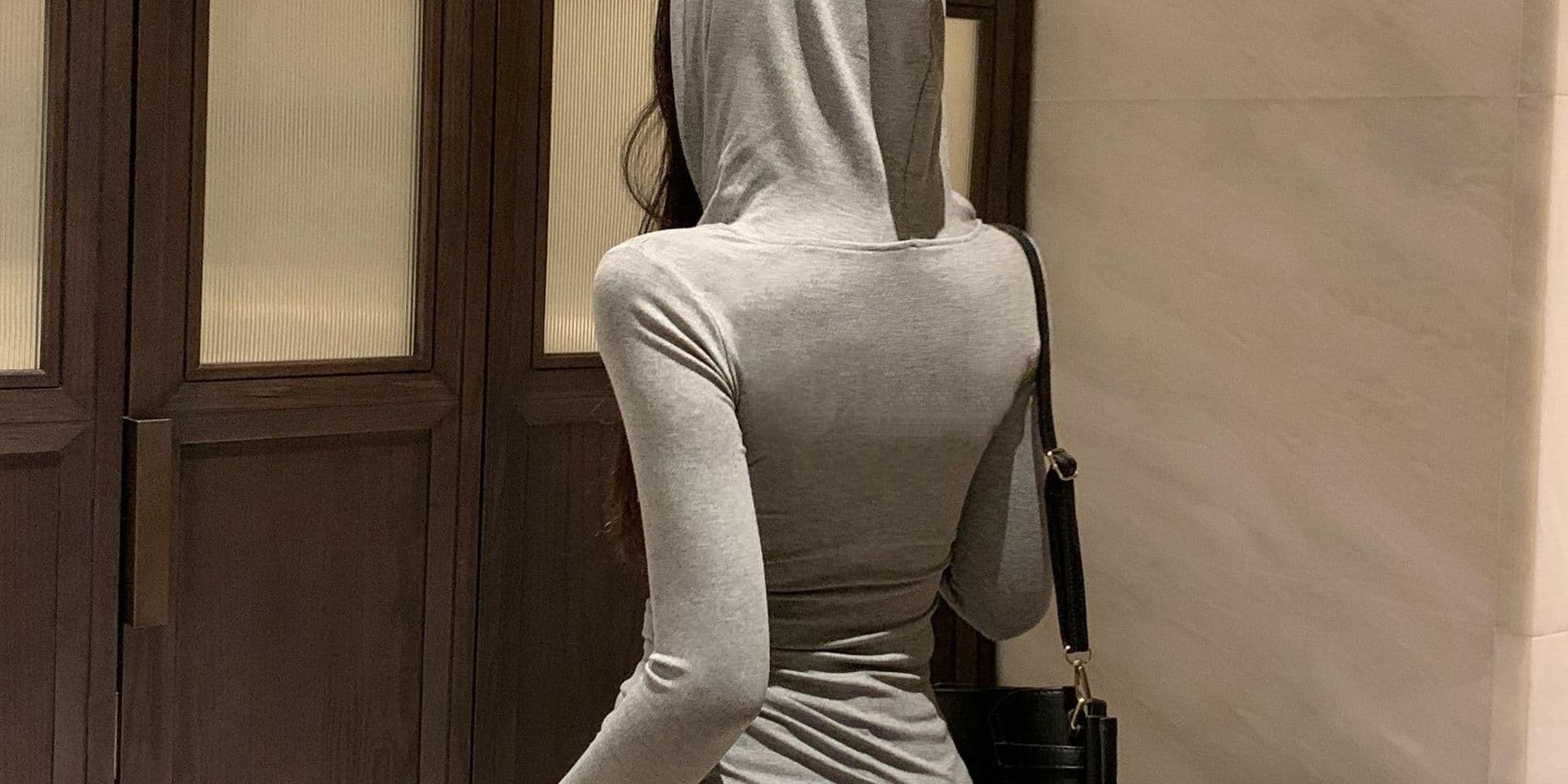 있음 선적 원본 대외 무역 한국 스타일 가을 새로운 핫걸 몸매 가꾸기 반 개방 버클 후드 티 스웨터 허리 수축 긴팔 상세 이미지 20
