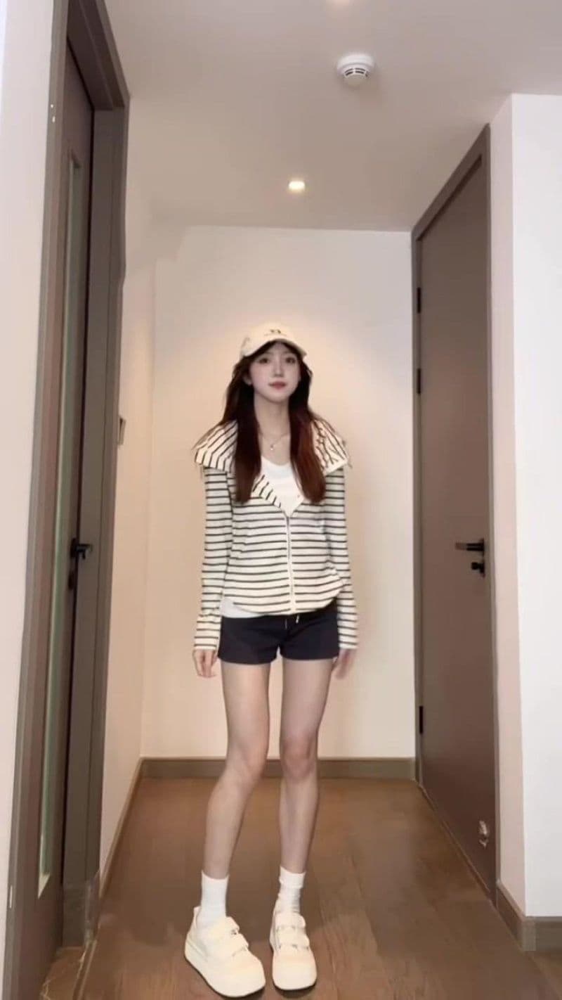 있음 선적 원본 대외 무역 한국 스타일 새로운 한 부서 가을 스트라이프 후드 티 스웨터 여성 루즈핏 느긋한 긴팔 재킷 상세 이미지 9