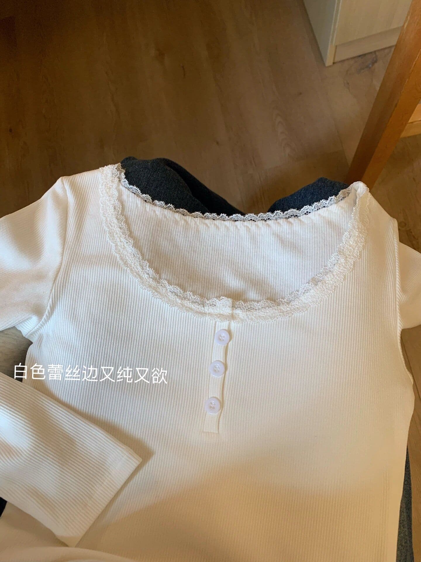있음 선적 원본 대외 무역 한국 스타일 새로운 가을 레이스 레이스 u 칼라 티셔츠 순수한 욕망 바람 몸매 가꾸기 기본 셔츠 맨위 상세 이미지 5