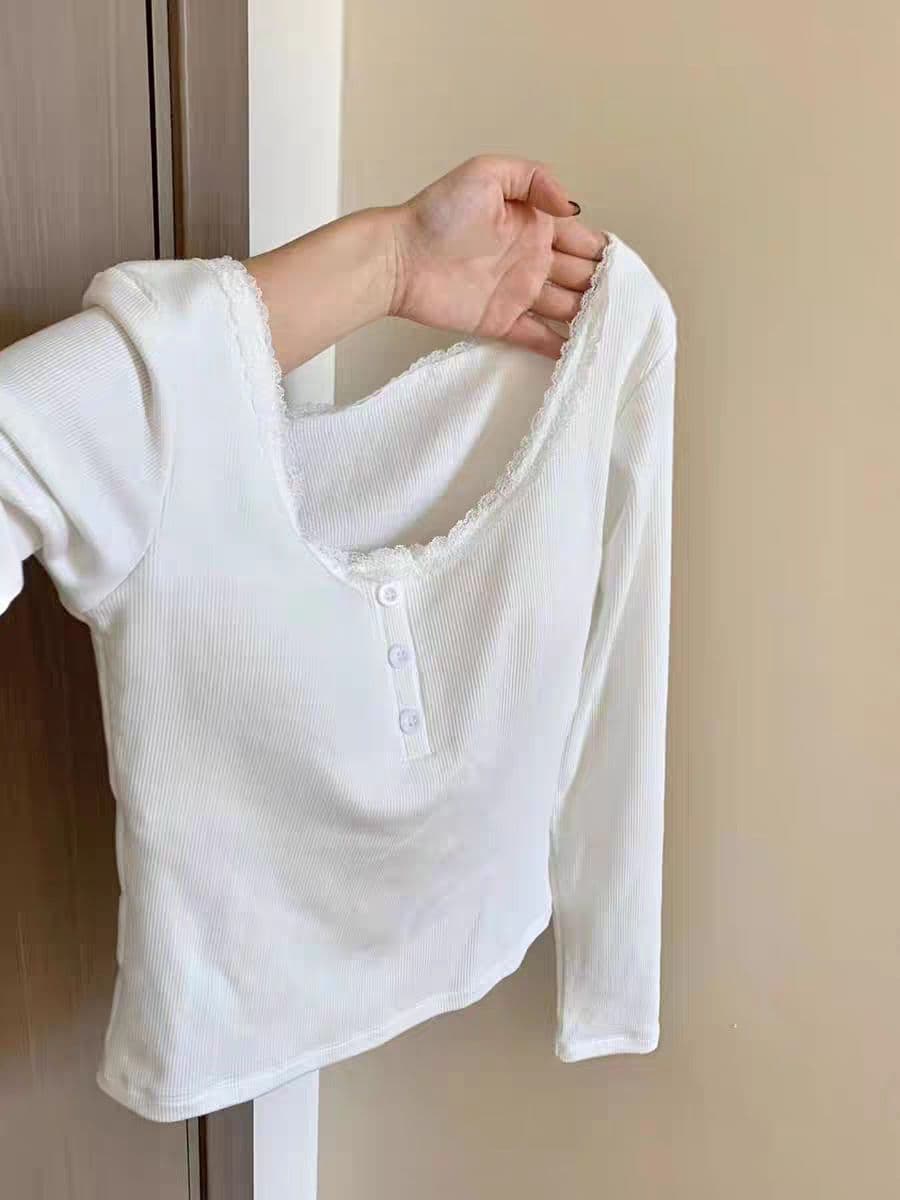 있음 선적 원본 대외 무역 한국 스타일 새로운 가을 레이스 레이스 u 칼라 티셔츠 순수한 욕망 바람 몸매 가꾸기 기본 셔츠 맨위 상세 이미지 11