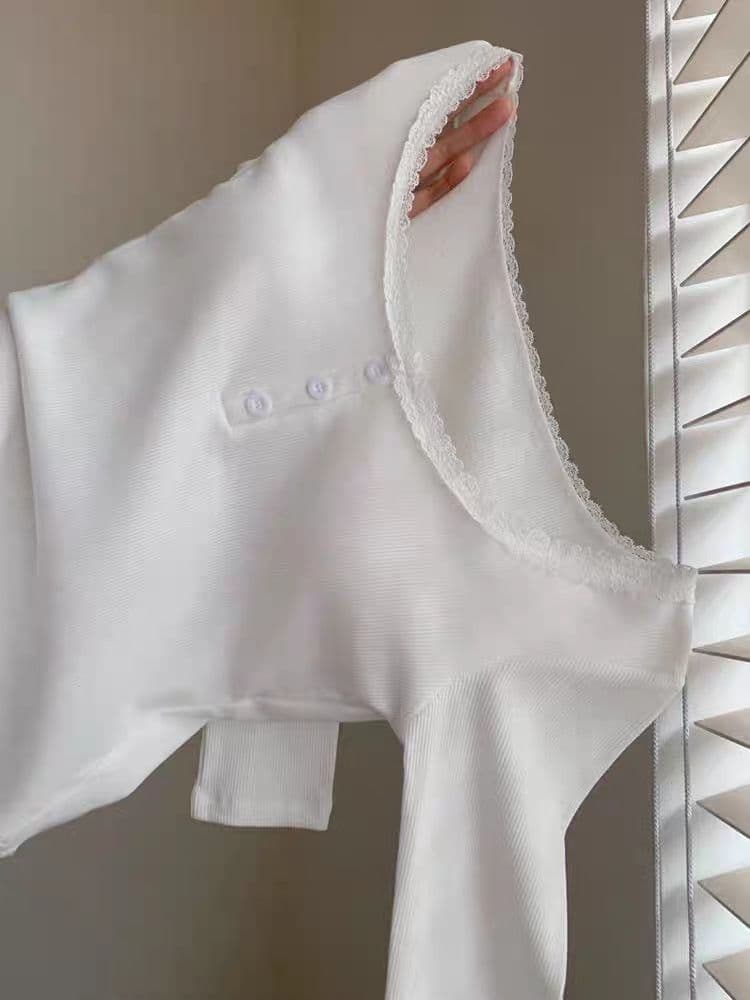 있음 선적 원본 대외 무역 한국 스타일 새로운 가을 레이스 레이스 u 칼라 티셔츠 순수한 욕망 바람 몸매 가꾸기 기본 셔츠 맨위 상세 이미지 13