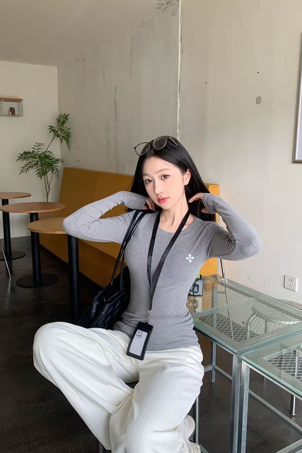 있음 선적 원본 대외 무역 한국 스타일 새로운 핫걸 라운드 넥 자수 긴팔 티셔츠 여성 허리 수축 만나는 상세 이미지 22