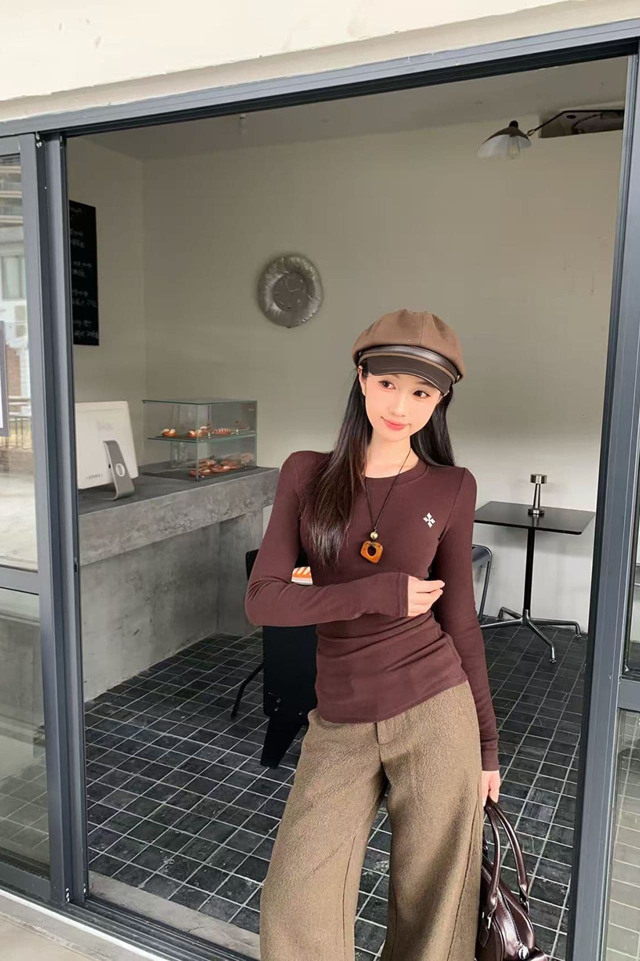 있음 선적 원본 대외 무역 한국 스타일 새로운 핫걸 라운드 넥 자수 긴팔 티셔츠 여성 허리 수축 만나는 상세 이미지 23
