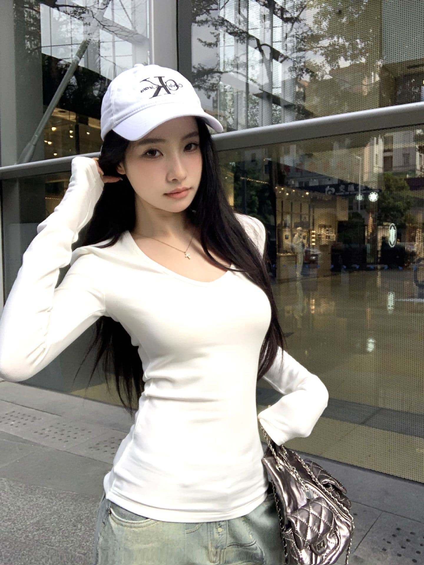 원본 대외 무역 한국 스타일 가을 새로운 De 플러시 V넥 긴팔 티셔츠 여성 몸매 가꾸기 맨위 상세 이미지 1