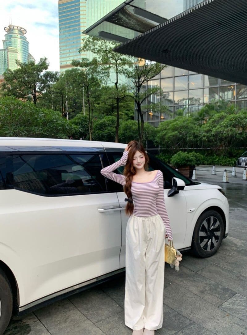 원본 대외 무역 새로운 한국 스타일 스트라이프 스트랩 백리스 u 칼라 티셔츠 여성 몸매 가꾸기 긴팔 맨위 상세 이미지 8