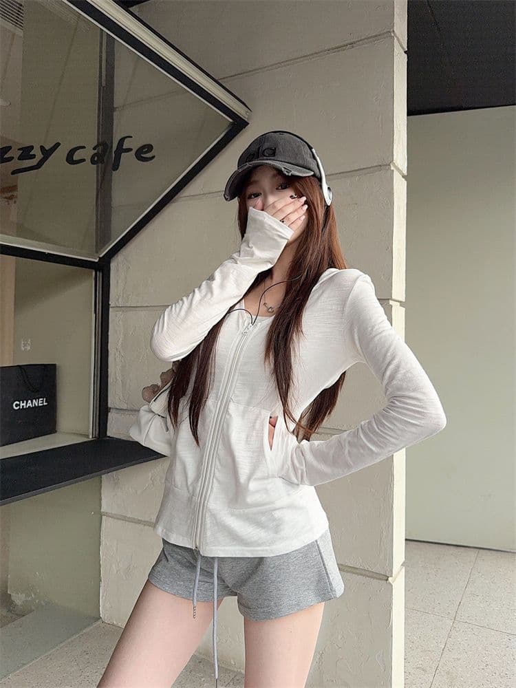 순면 대나무 마디 후드 긴팔 자외선 차단 여성 코트 가을 몸매 가꾸기 얇은 스타일 오픈 가디건 느긋한 바람 지퍼 맨위 상세 이미지 7