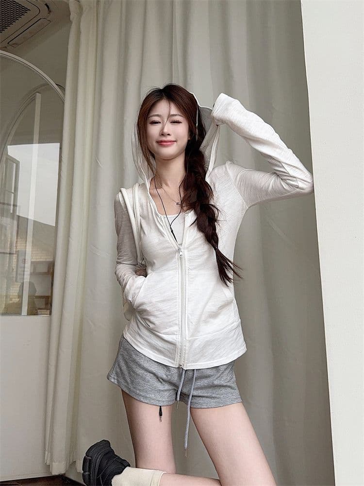 순면 대나무 마디 후드 긴팔 자외선 차단 여성 코트 가을 몸매 가꾸기 얇은 스타일 오픈 가디건 느긋한 바람 지퍼 맨위 상세 이미지 9