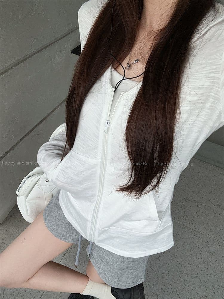 순면 대나무 마디 후드 긴팔 자외선 차단 여성 코트 가을 몸매 가꾸기 얇은 스타일 오픈 가디건 느긋한 바람 지퍼 맨위 상세 이미지 13