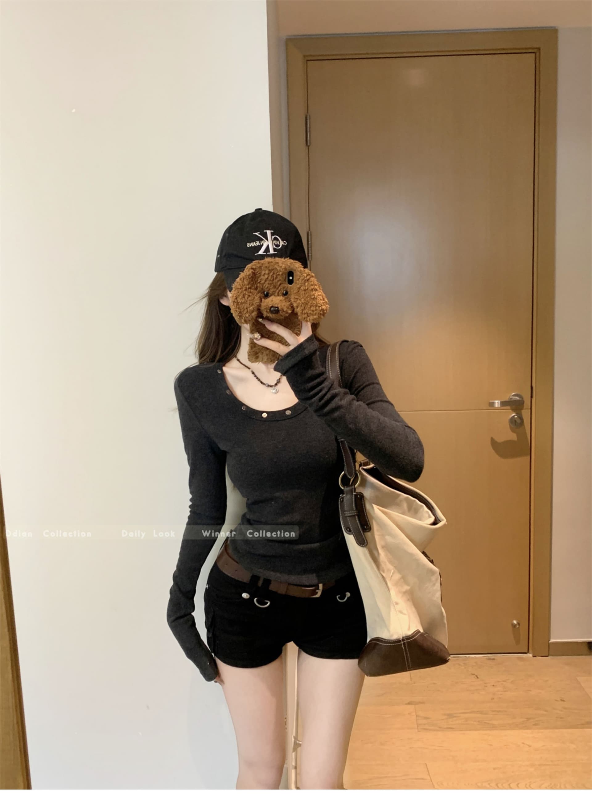 있음 선적 리브 De 플러시 낮음 라운드 넥 징 디자인 양모 기본 셔츠 여성 가을 몸매 가꾸기 슬림해 보이는 긴팔 맨위 상세 이미지 2