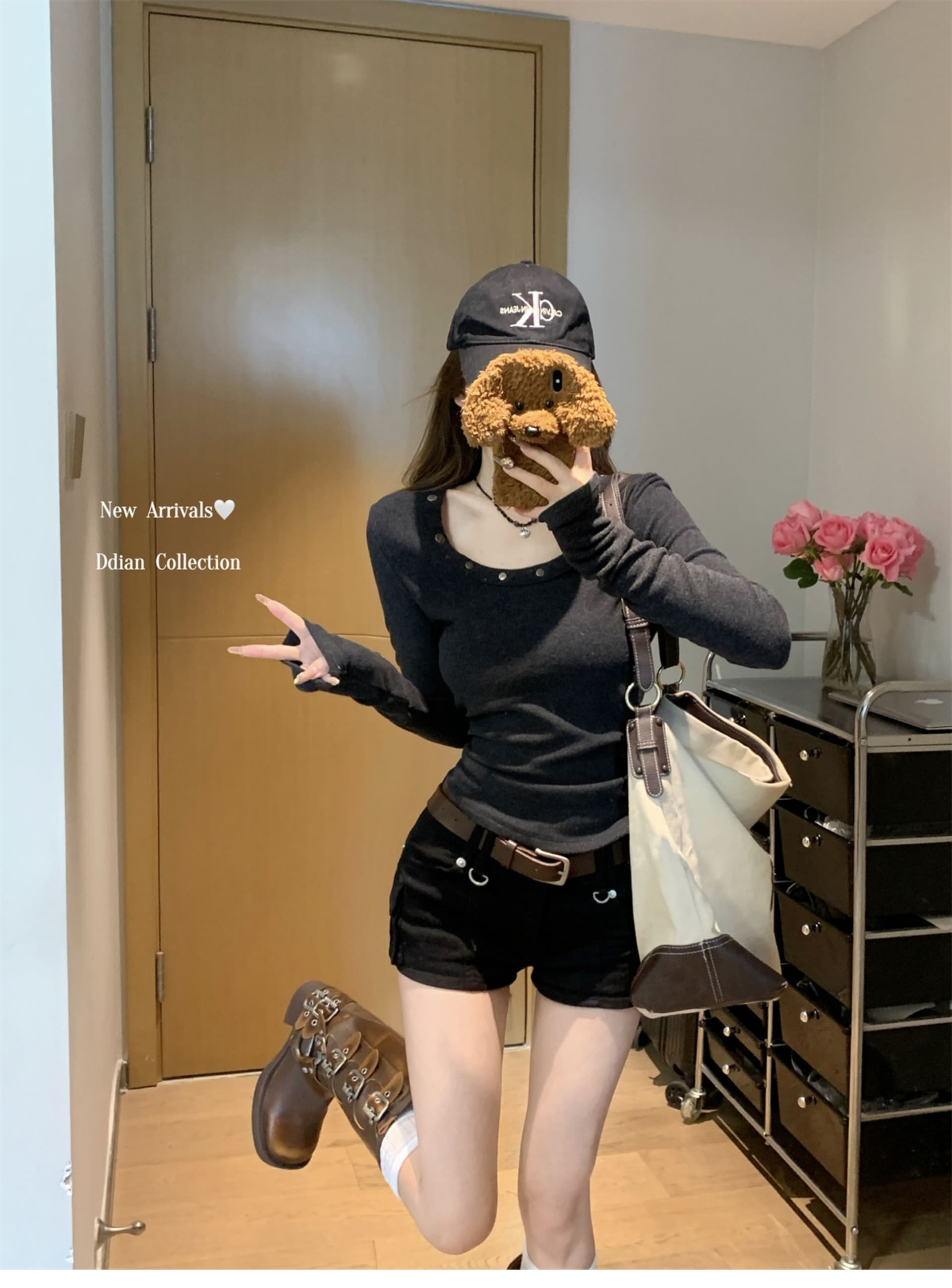 있음 선적 리브 De 플러시 낮음 라운드 넥 징 디자인 양모 기본 셔츠 여성 가을 몸매 가꾸기 슬림해 보이는 긴팔 맨위 상세 이미지 4
