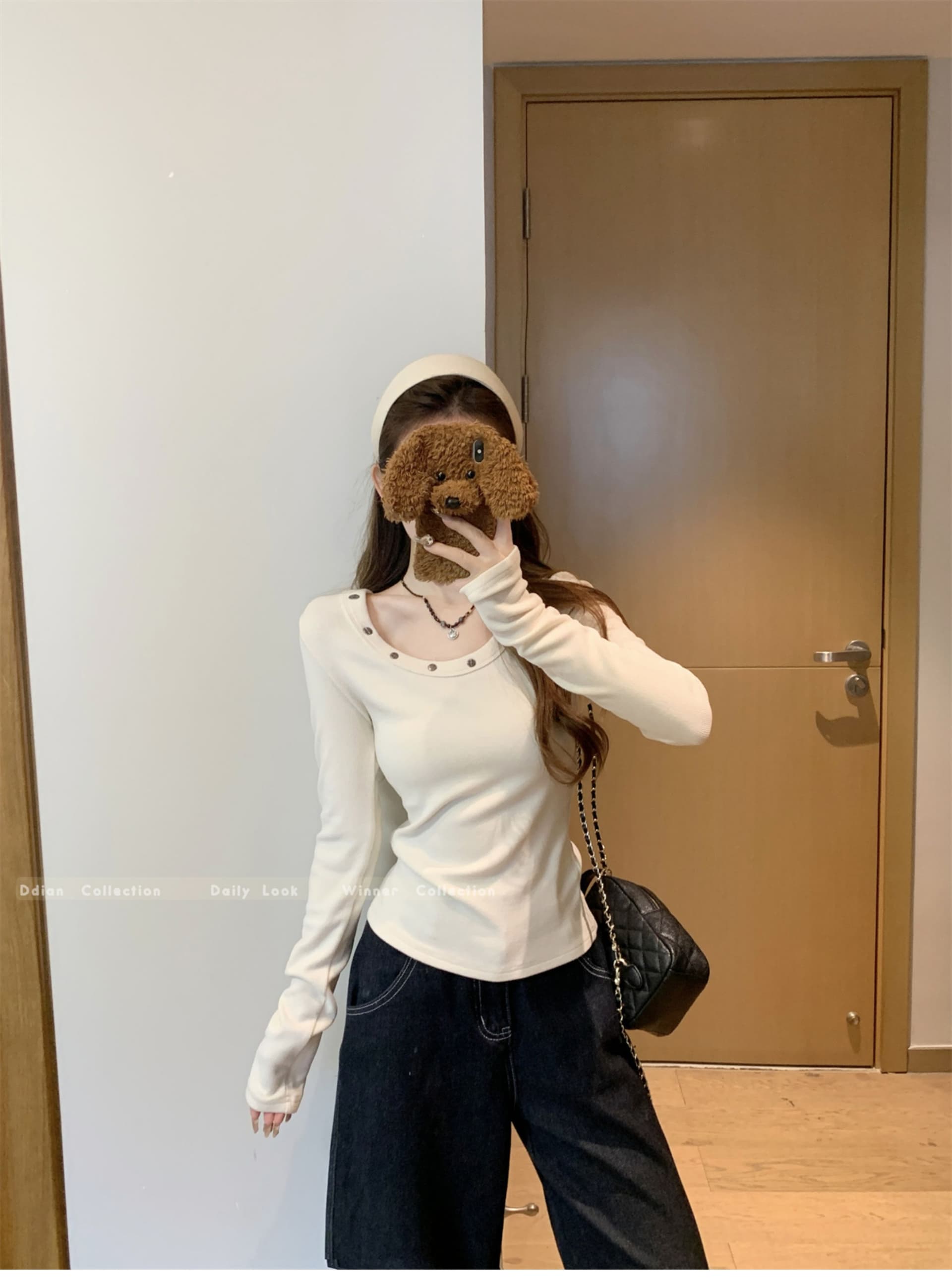 있음 선적 리브 De 플러시 낮음 라운드 넥 징 디자인 양모 기본 셔츠 여성 가을 몸매 가꾸기 슬림해 보이는 긴팔 맨위 상세 이미지 5