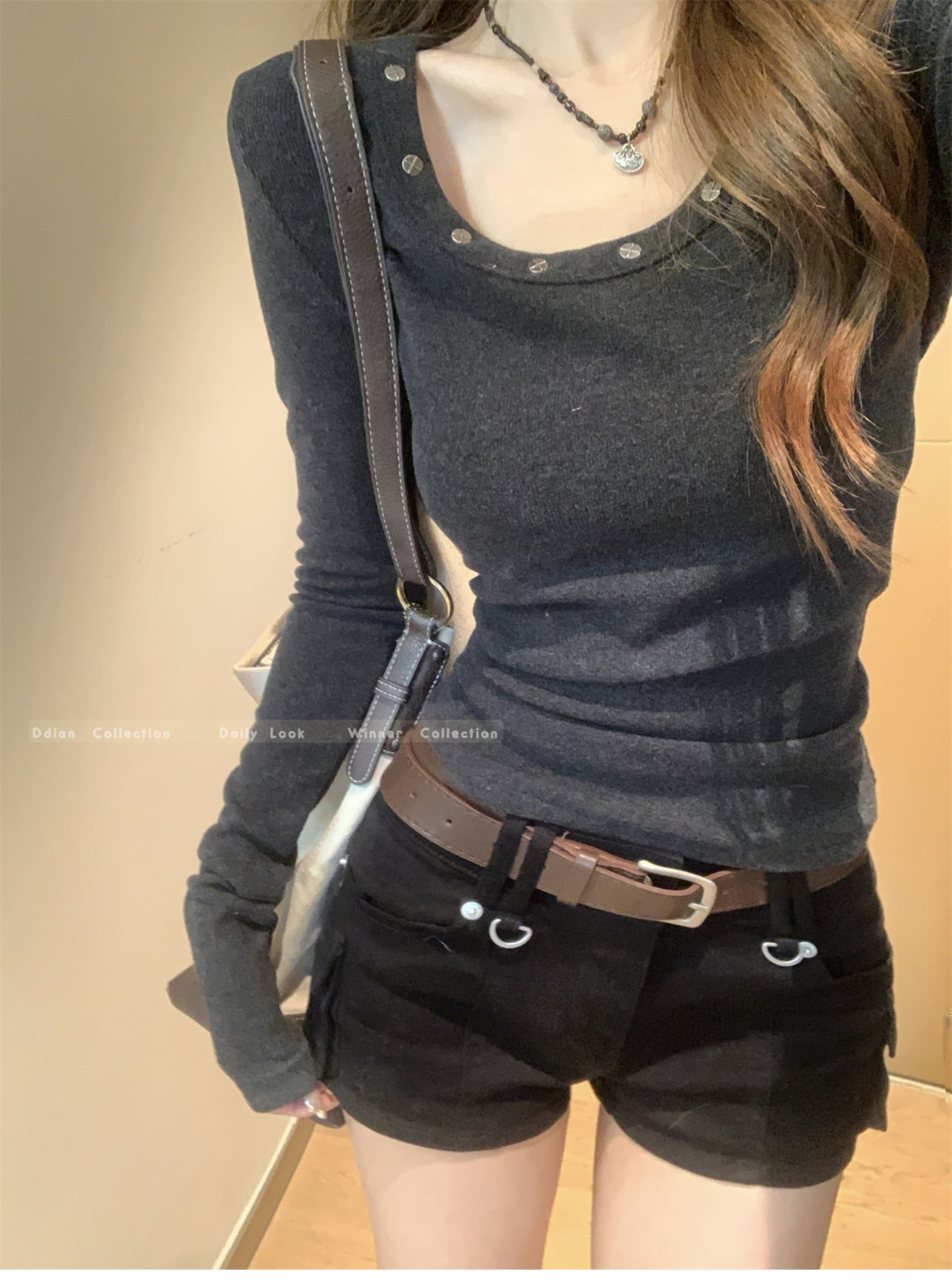 있음 선적 리브 De 플러시 낮음 라운드 넥 징 디자인 양모 기본 셔츠 여성 가을 몸매 가꾸기 슬림해 보이는 긴팔 맨위 상세 이미지 16