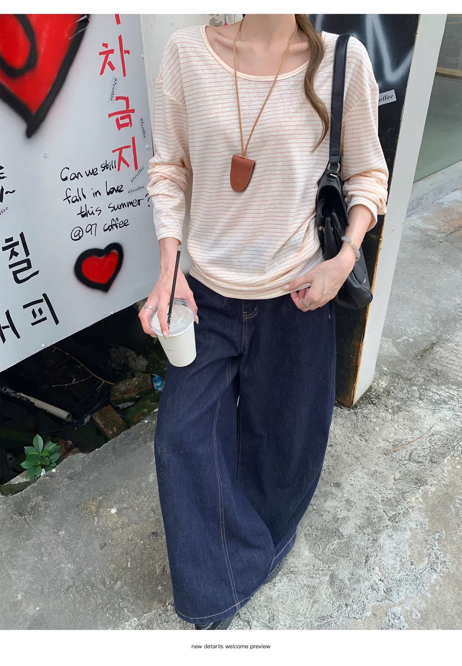 있음 선적 경관 그림 원본 것 한 부서 봄 디자인 센스 배색 스트라이프 긴팔 티셔츠 여성 상세 이미지 27