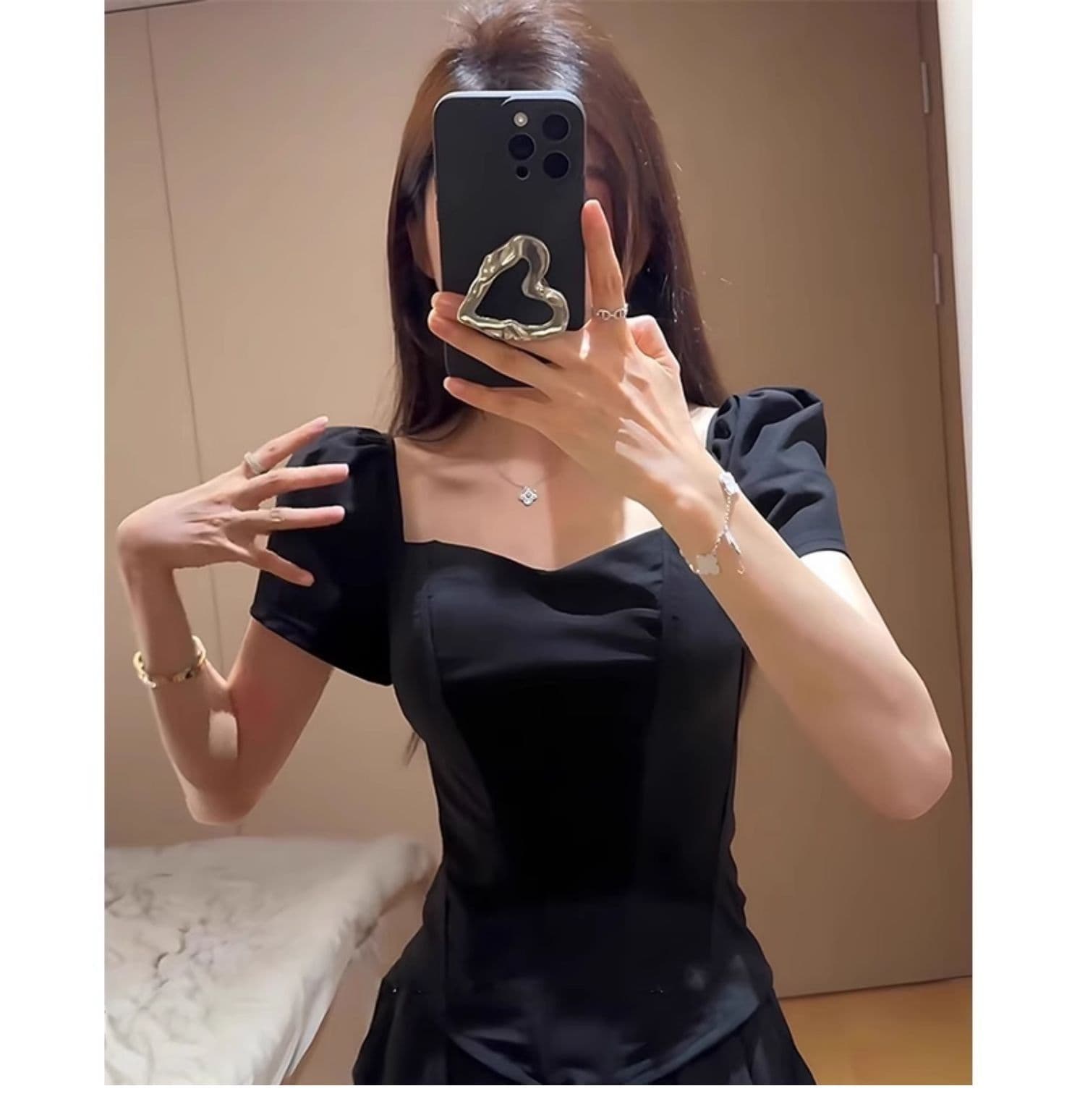 있음 선적 사람들 면 빈 가스 층 생선뼈 허리 수축 반팔 티셔츠 여성 여름 디자인 센스 몸매 가꾸기 오프숄더 맨위 상세 이미지 2
