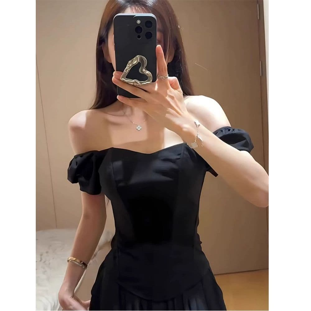 있음 선적 사람들 면 빈 가스 층 생선뼈 허리 수축 반팔 티셔츠 여성 여름 디자인 센스 몸매 가꾸기 오프숄더 맨위 상세 이미지 8
